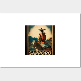 Sapporo Japan Samurai Vintage Travel Art Poster Posters and Art